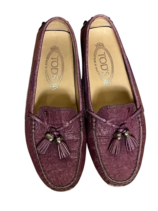 Tod's Shoes - Tod's Gommino purple lizard-embossed leather tassel driving loafer moccasins 38
